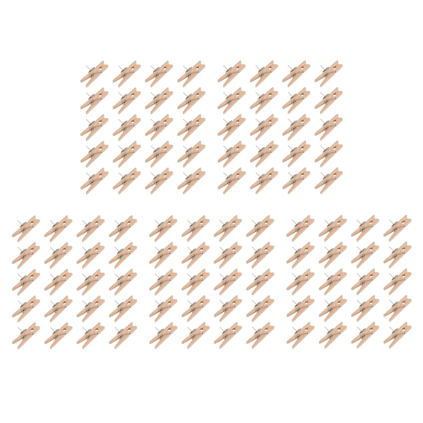 Jnchdghwa Push Pins with Wooden Clips Pushpins Tacks Thumbtacks, Paper Clips with Pins Natural Color 100pcs