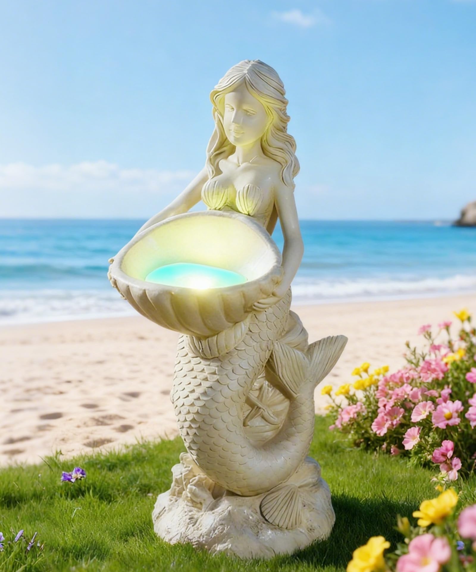 Nacome Solar Mermaids Birdbath Garden Decor: IP65 Weatherproof Resin