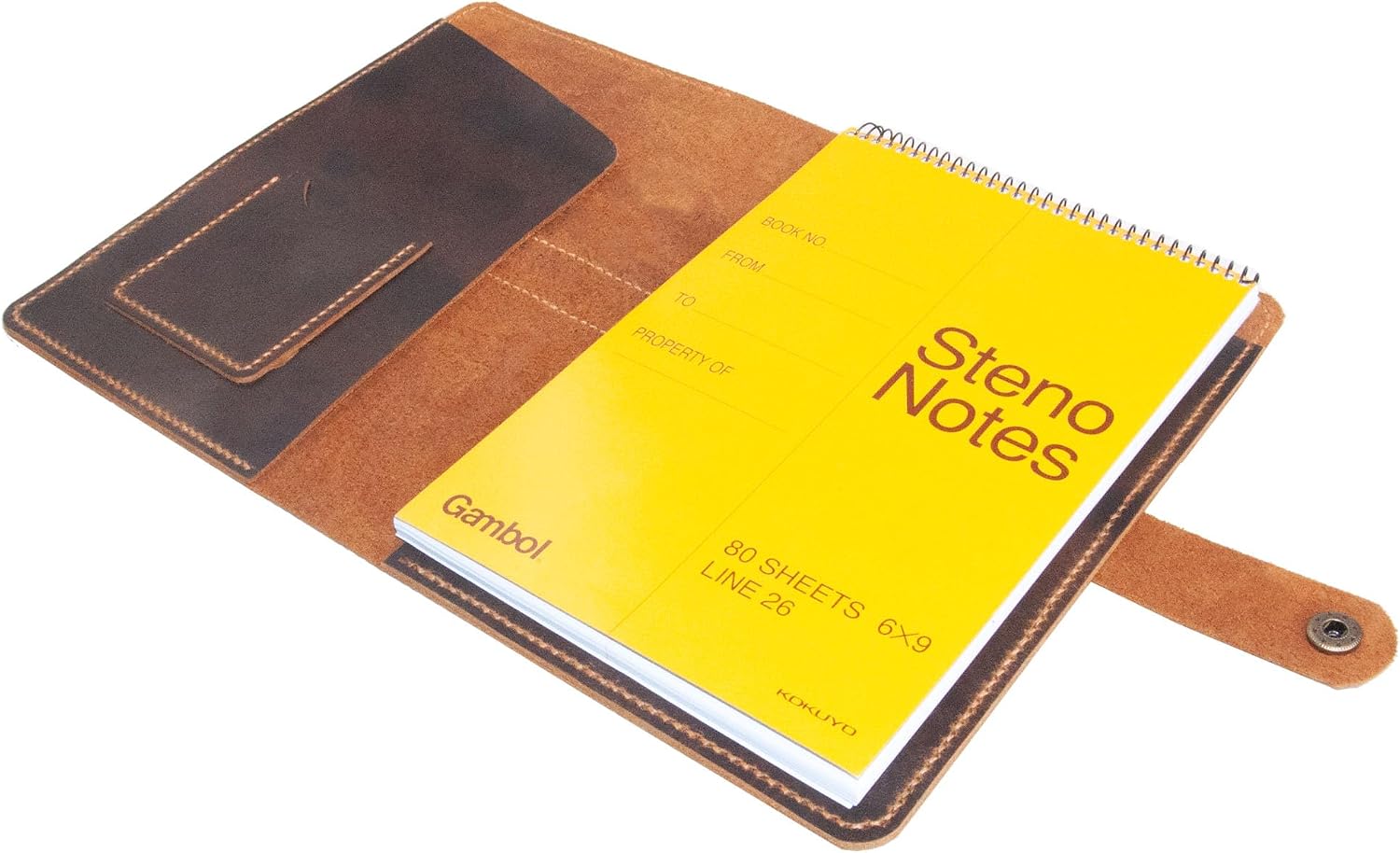Personalized Leather Cover for Tops Steno Pad 6"x9", Handmade Leather Top Bound Spiral Notebook Cover, Folio Cover Compatible with 6"x8.8" Top Bound Notepad image 2