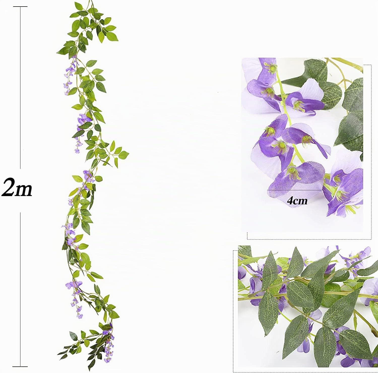 2 pezzi di vite di fiori artificiali 2M/6,5 piedi di glicine finti appesi ghirlanda di fiori di vite per la decorazione della parete decorazione della festa in giardino di nozze della casa