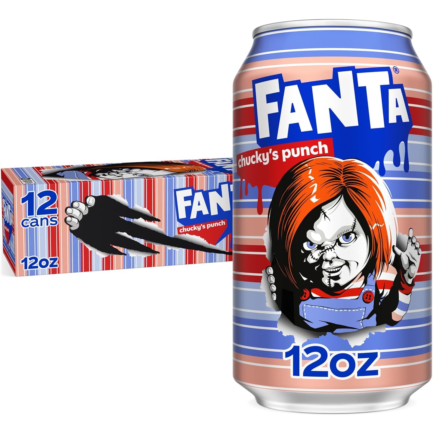 Fanta Chucky's Punch Soda, Limited-Edition Fruit Punch Fizzy, Iconic Sweet Blend Of Strawberry, Orange Flavour, Each 330ml X 12 Cans, (Product Of USA) By DECADENT-image-1