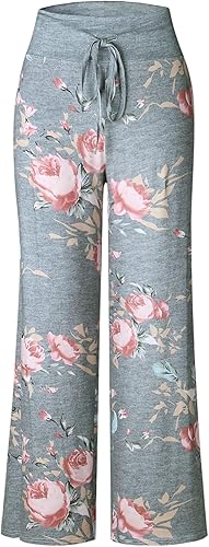 Miniatura 4 de Elsofer - Pantalones para mujer con estampado floral y cordón elástico, palazzo, pantalones para pijamas