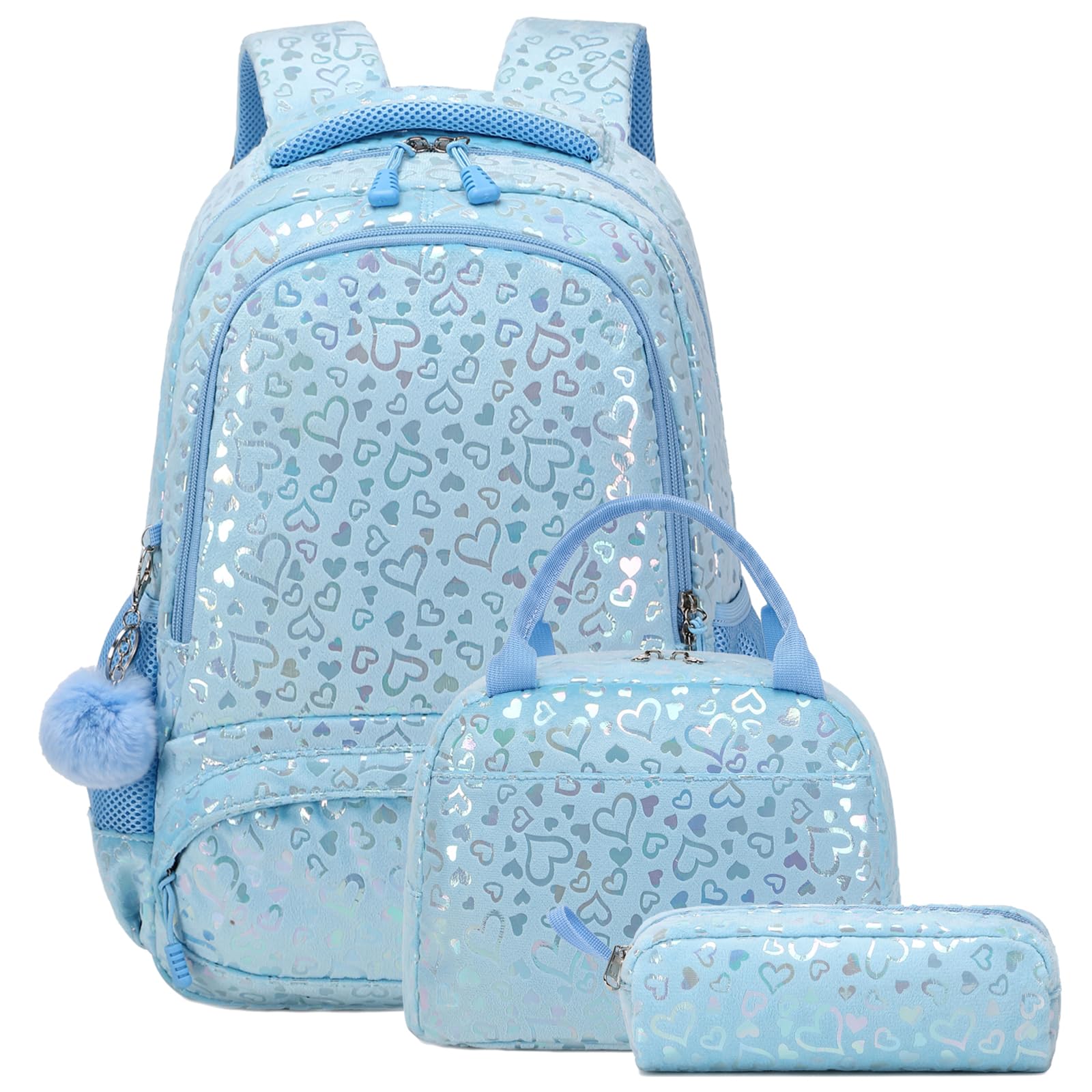 School Backpack for Girls, 3PCS Backpack Set with Lunch Box Pencil Case for Preschool Elementary High School Kids Teens