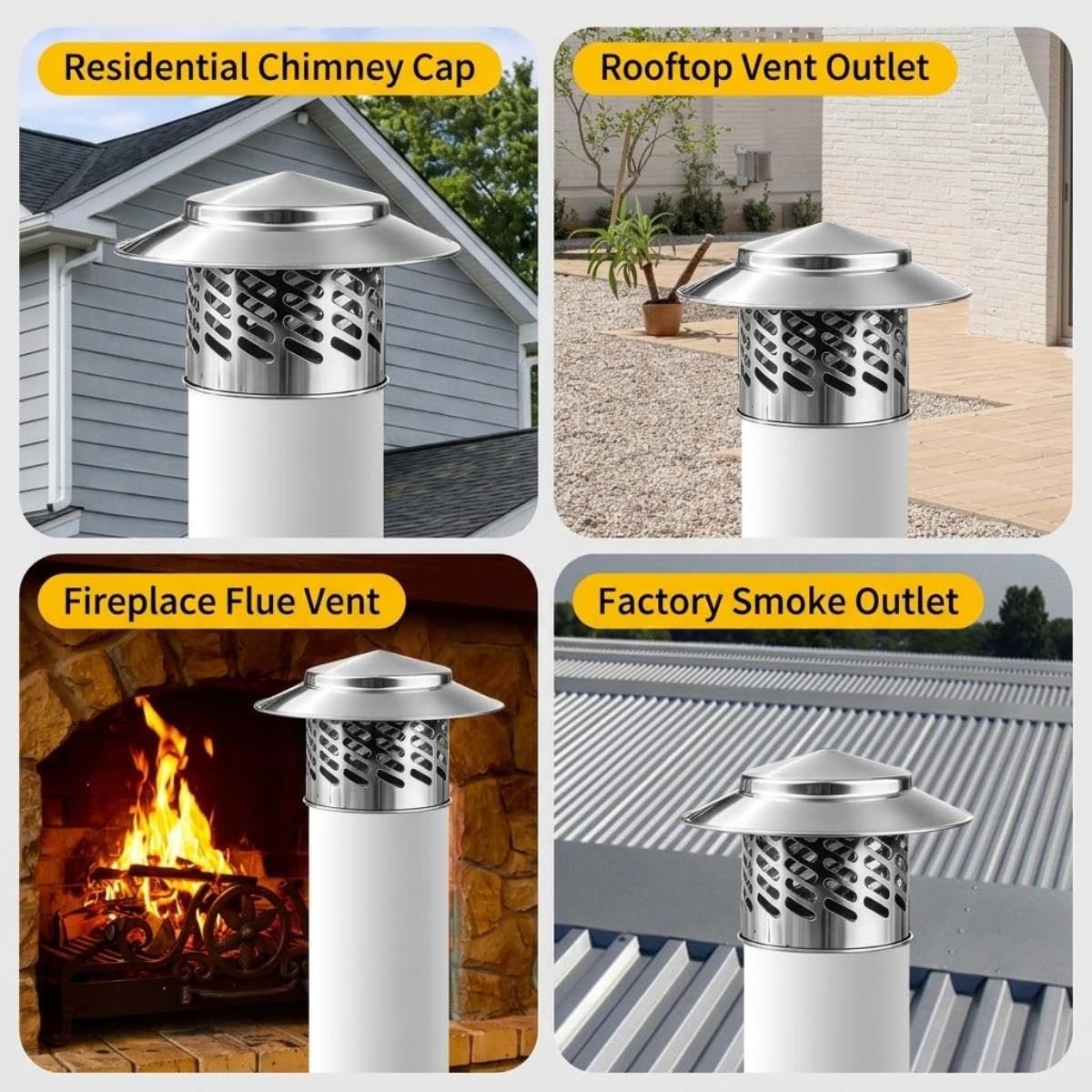 Tapa Chimenea Inoxidable 304 Protección Contra Aves, Extractor de Humos