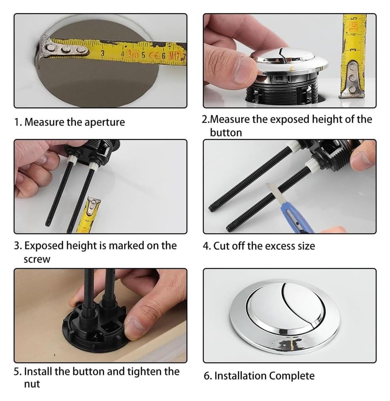 Botón de Descarga de Inodoro de Doble pulsador, 2 Piezas Accesorios de baño(Fits 37mm48mm Hole)