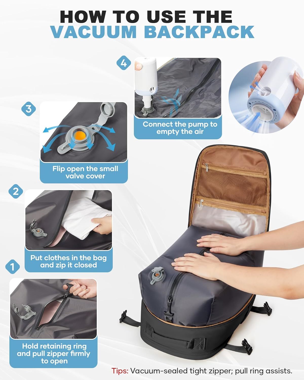 coofay Vacuum Backpack Travel with Pump Vacpack Backpack with Vacuum System Travel Compression Backpacks for Women Mochila De Viaje Carry on Luggage - Image 3