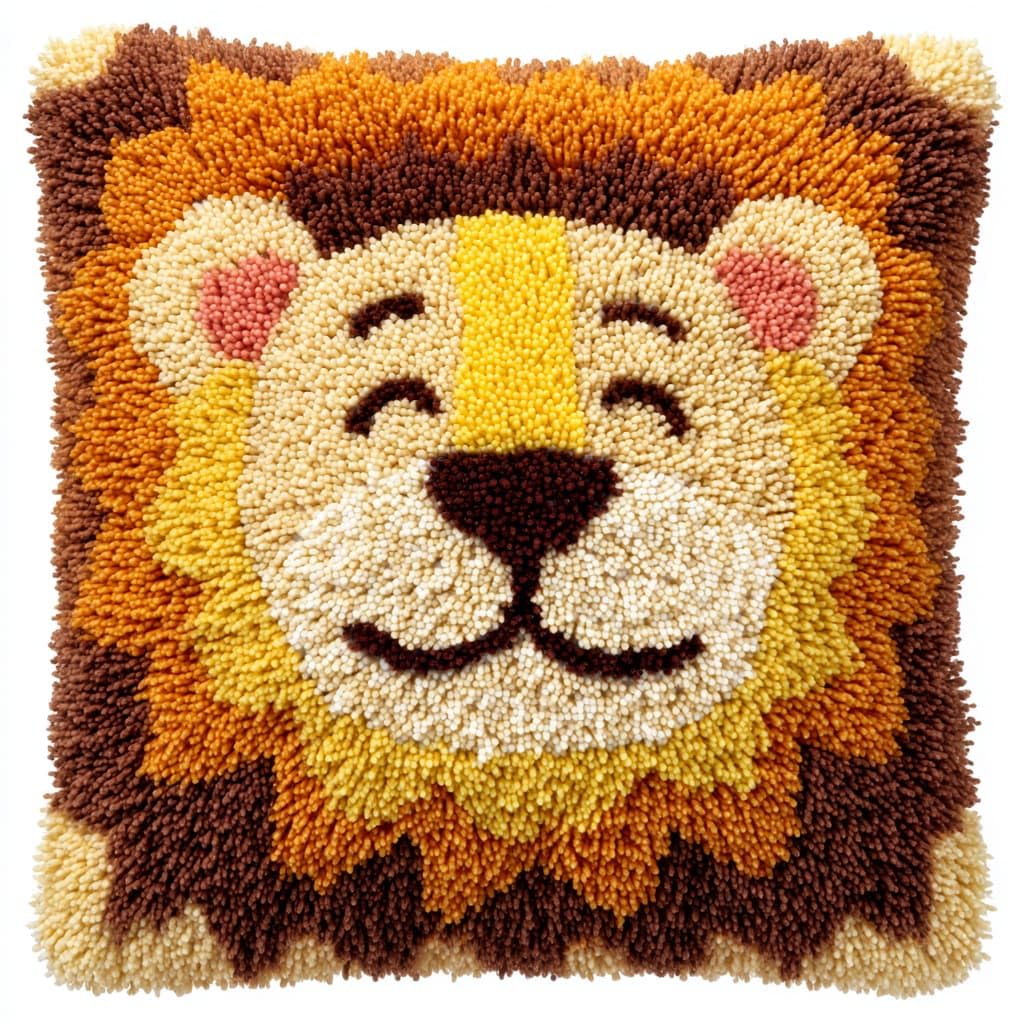 Taxpy DIY Latch Hook Kits, Animal Lion Pillow Embroidery Carpet Set Needlework Crocheting Cushion Pillow Case Embroidery Set 43x43cm