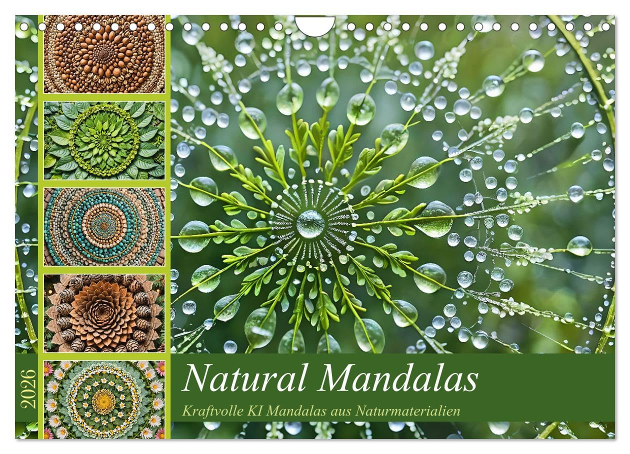 Natural Mandalas - Powerful AI mandalas made from natural materials UK-Version (Wall Calendar 2026 DIN A4 Landscape), CALVENDO 12 Month Wall Calendar โ image 1