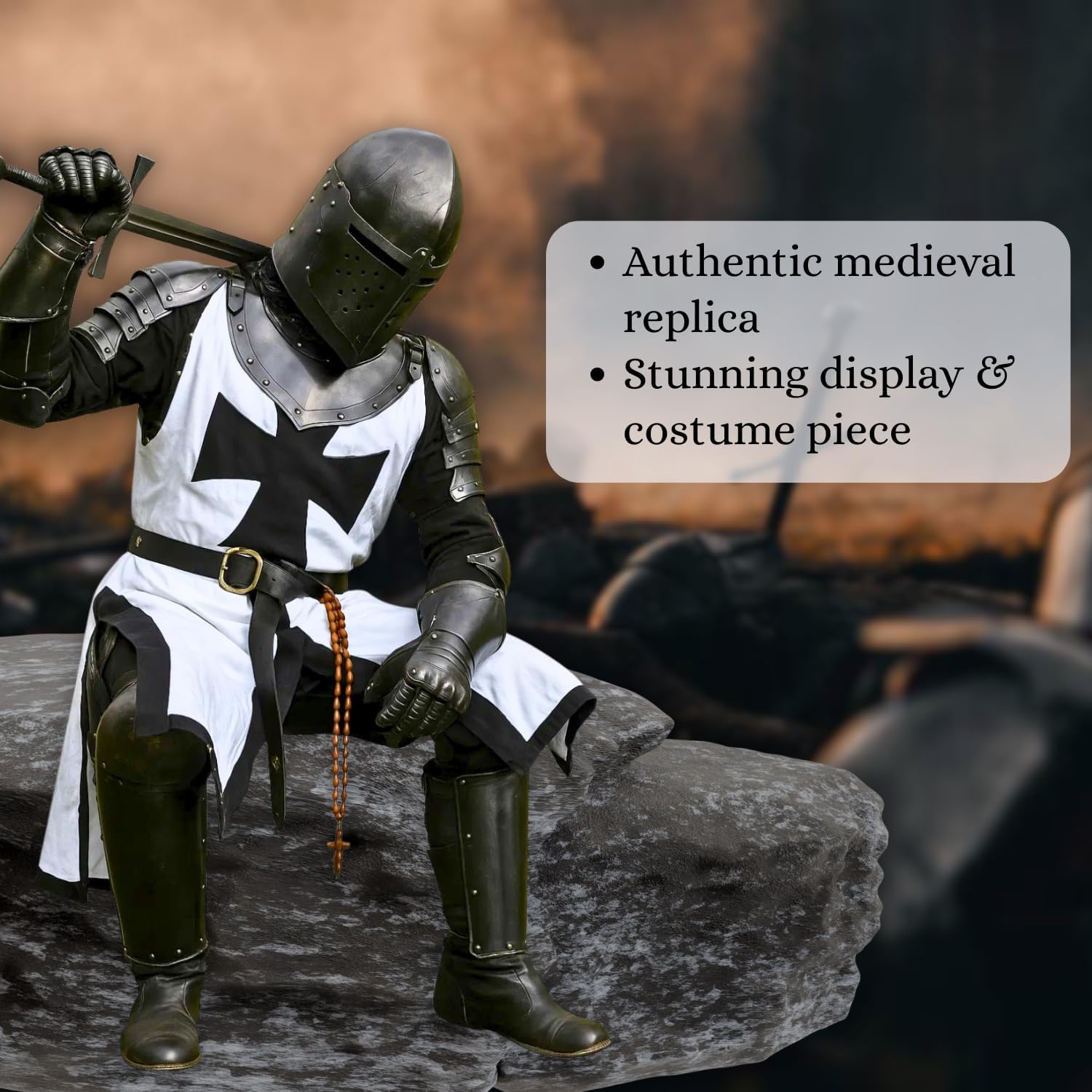 Medieval Black Templar Knight Armor Suit | Full Wearable Steel Crusader Warrior Costume for LARP, Cosplay, Reenactment, Renaissance Fairs & Display | Collectible Battle-Ready Armor Set