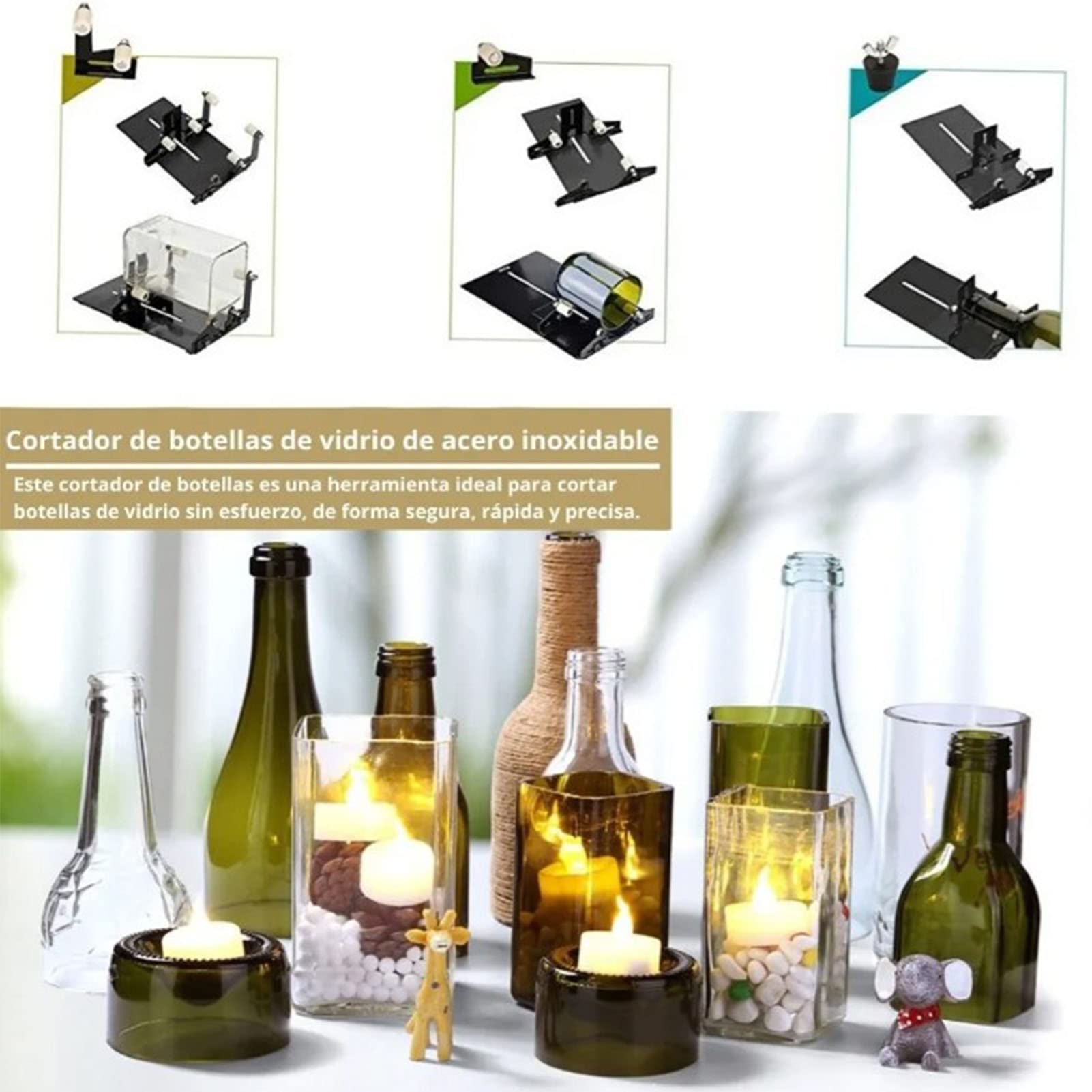 Kit de Bricolaje para Cortar Botellas de Vidrio, Cortador de Botellas de Vidrio para Cortar Botellas Redondas y Cuadradas con Fijación Estable para Navidad,Cumpleaños y Acción de Gracias