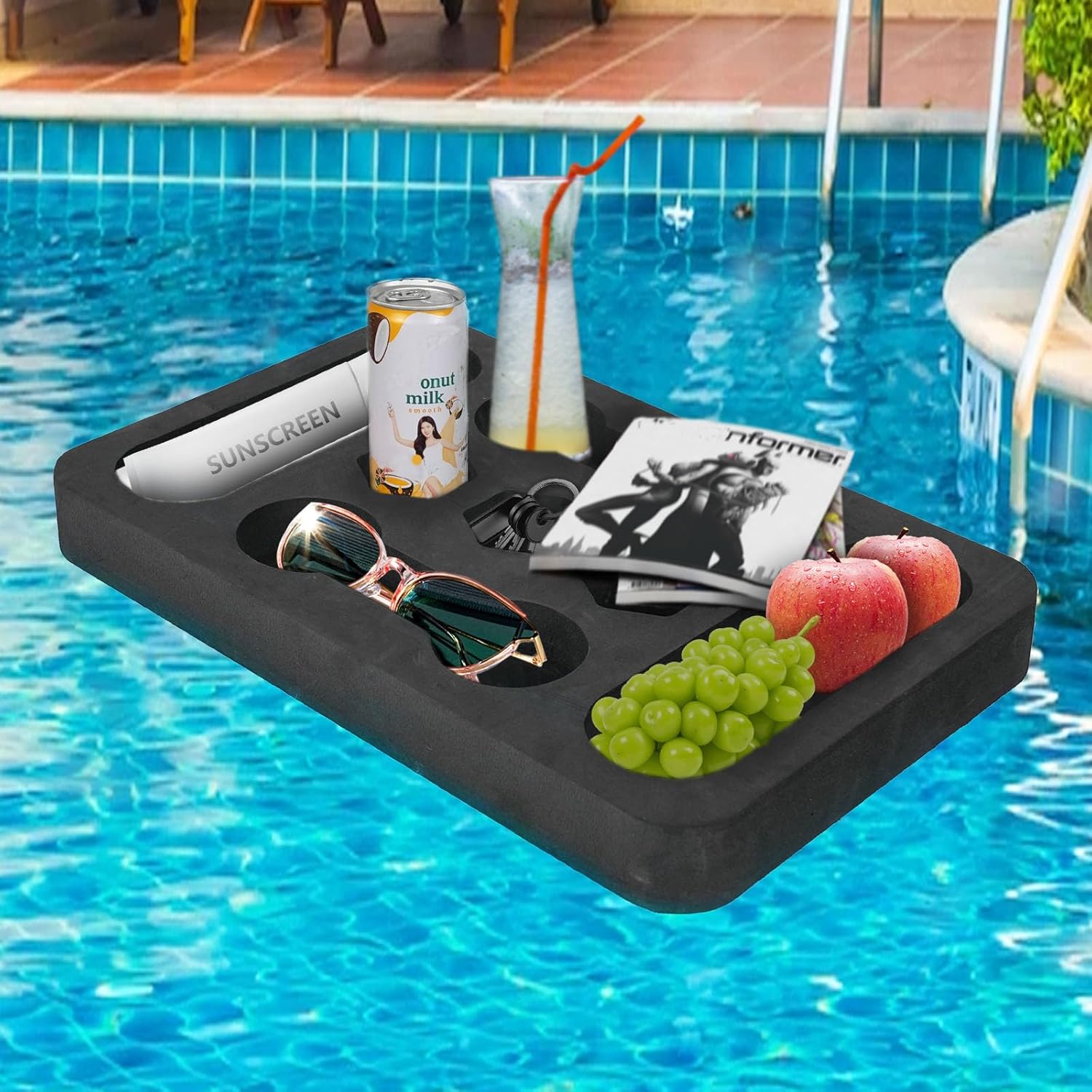 Floating Drink Holder for Pool & Tub, Non-Inflatable Serving Food Tray for Beach & Spa, Clever Swiming Accessory, Drink Floaties, Versatile Mini Table, Refreshment Bar for Party