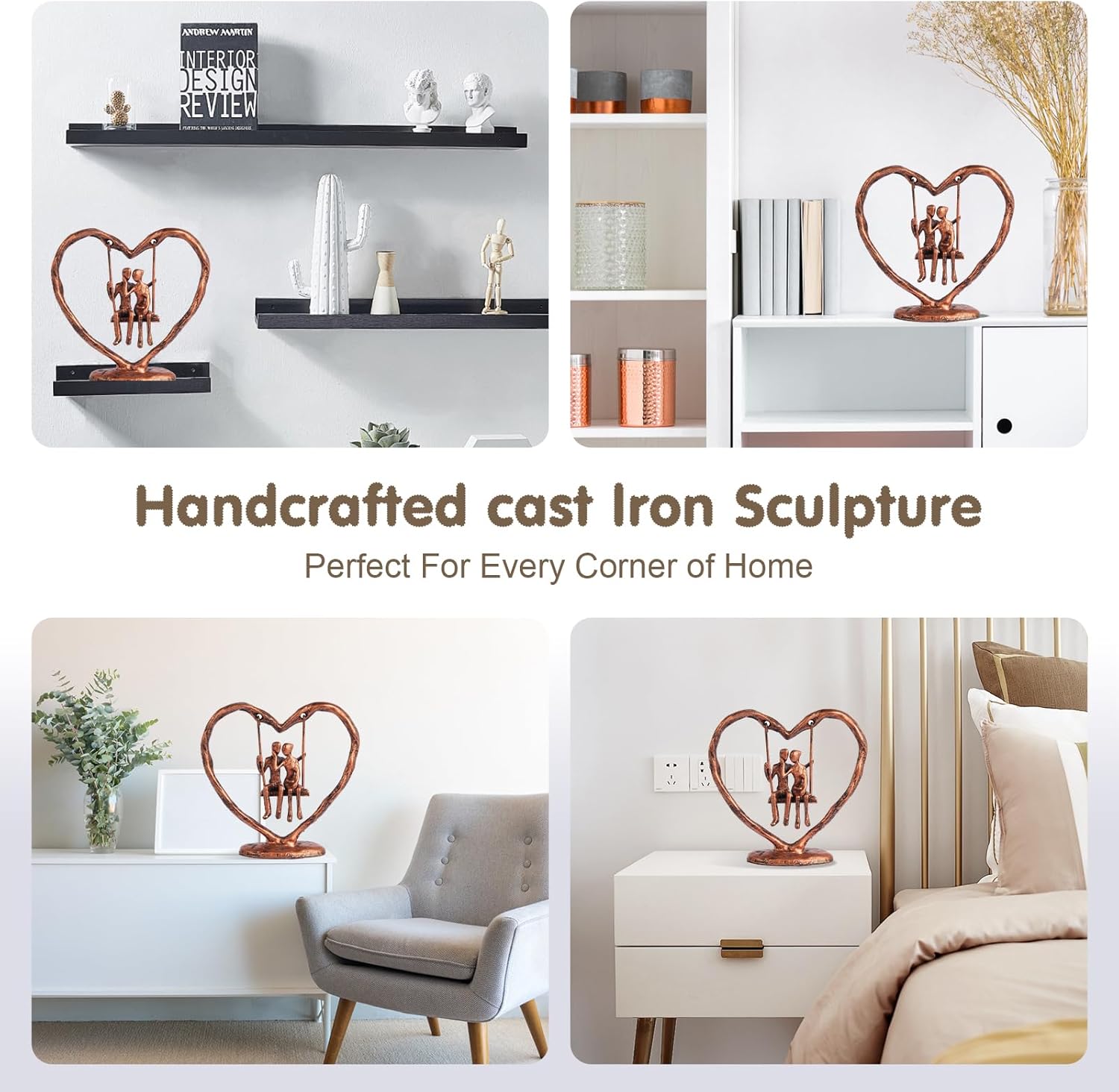 Copper/7th/Bronze Anniversary Wedding Gifts for Wife/Her/Him/Couple,Valentine's Day/Birthday/Wedding Gifts,Heart Sculpture/Figurine,Handcrafted Antique Bronze Metal Couple Statue Decor - Image 6