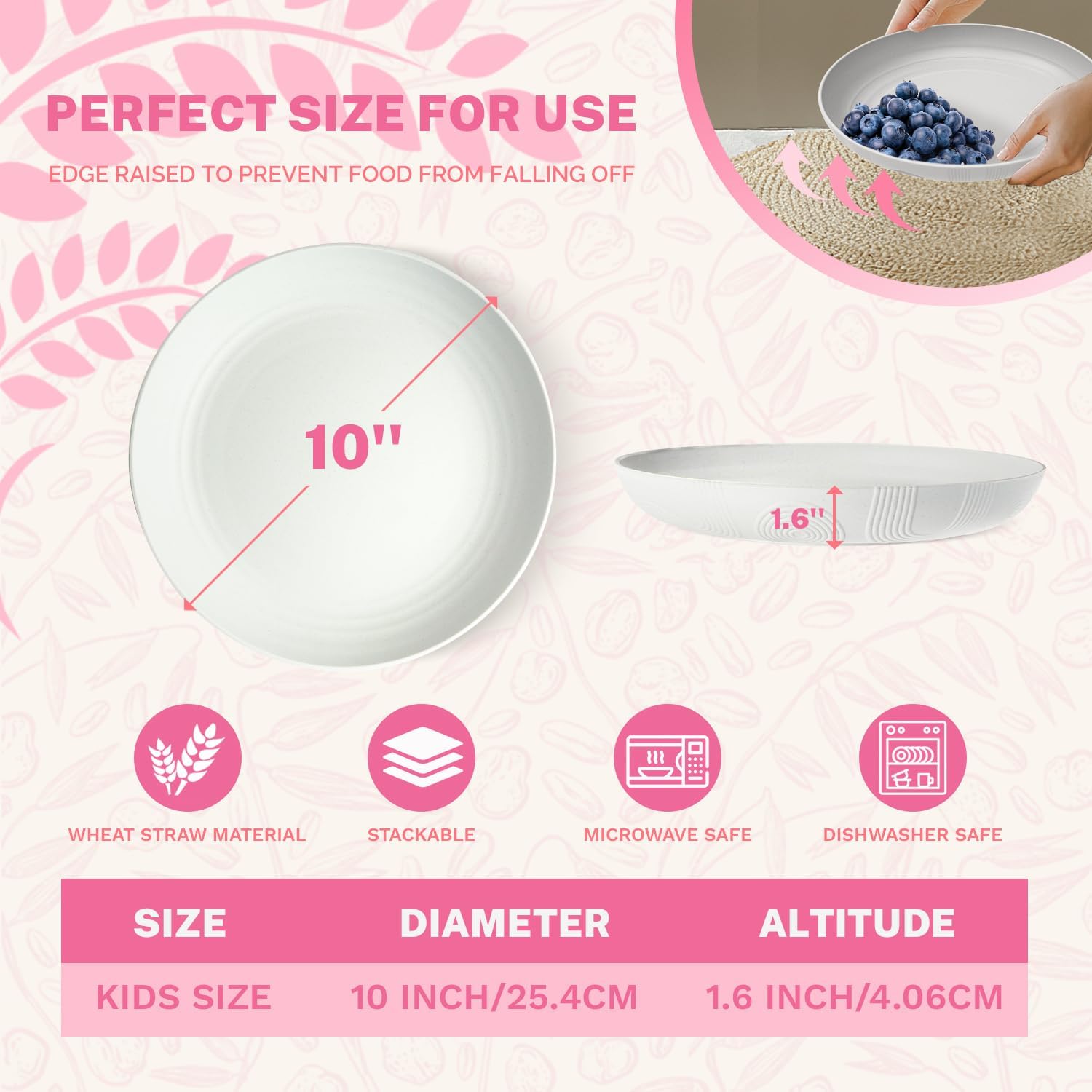 Homienly Premium Wheat Straw Dinnerware Sets 12 PCS, Reusable Plates and Bowls Sets for Kitchen, Lightweight and Unbreakable Dishwasher and Microwave Safe Dishes Set - White