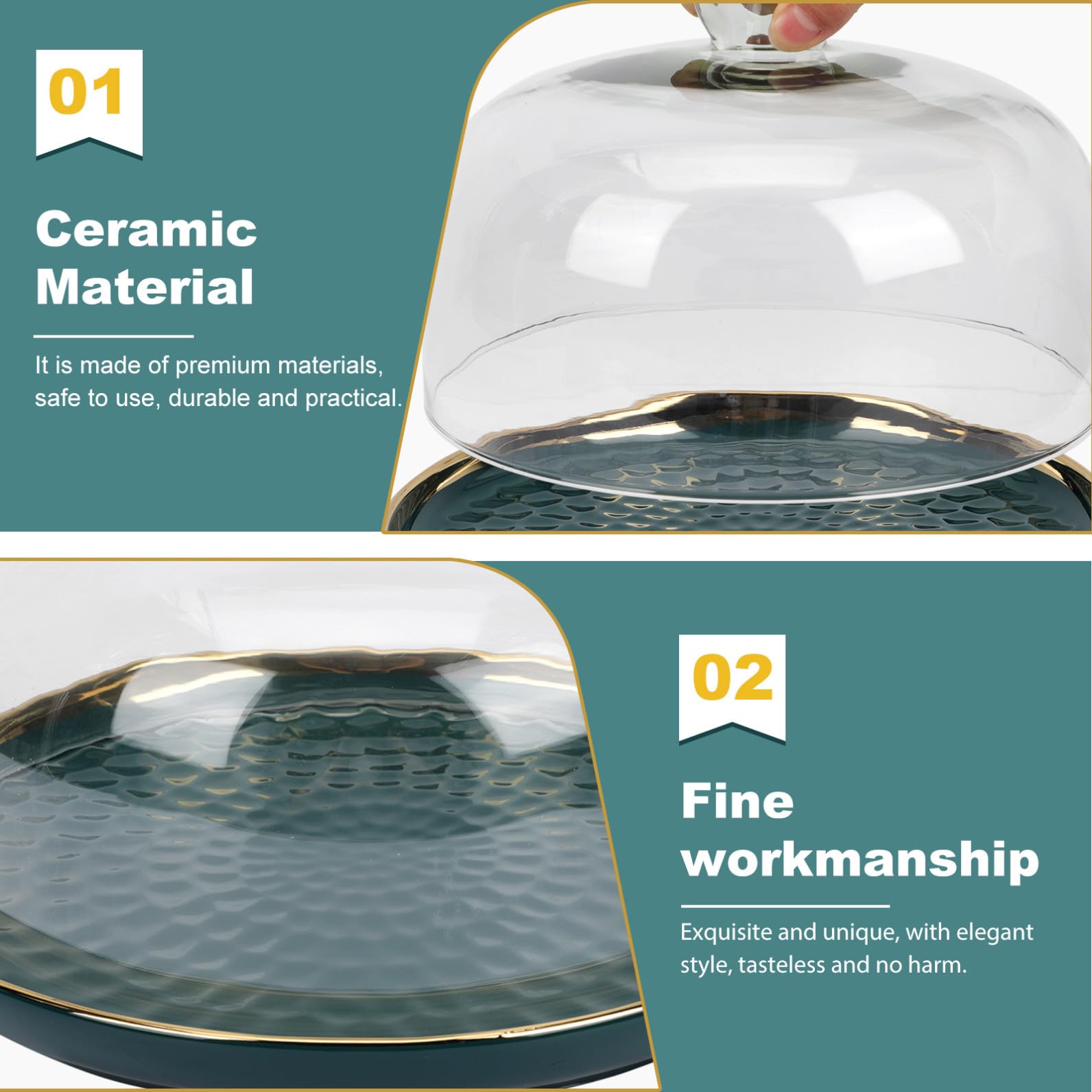 Artibetter Cloche à Fromage en Verre avec Plateau en Céramique pour Gâteau et Fruits, Pratique et Sûr, pour Anniversaires et Présentation Élégante
