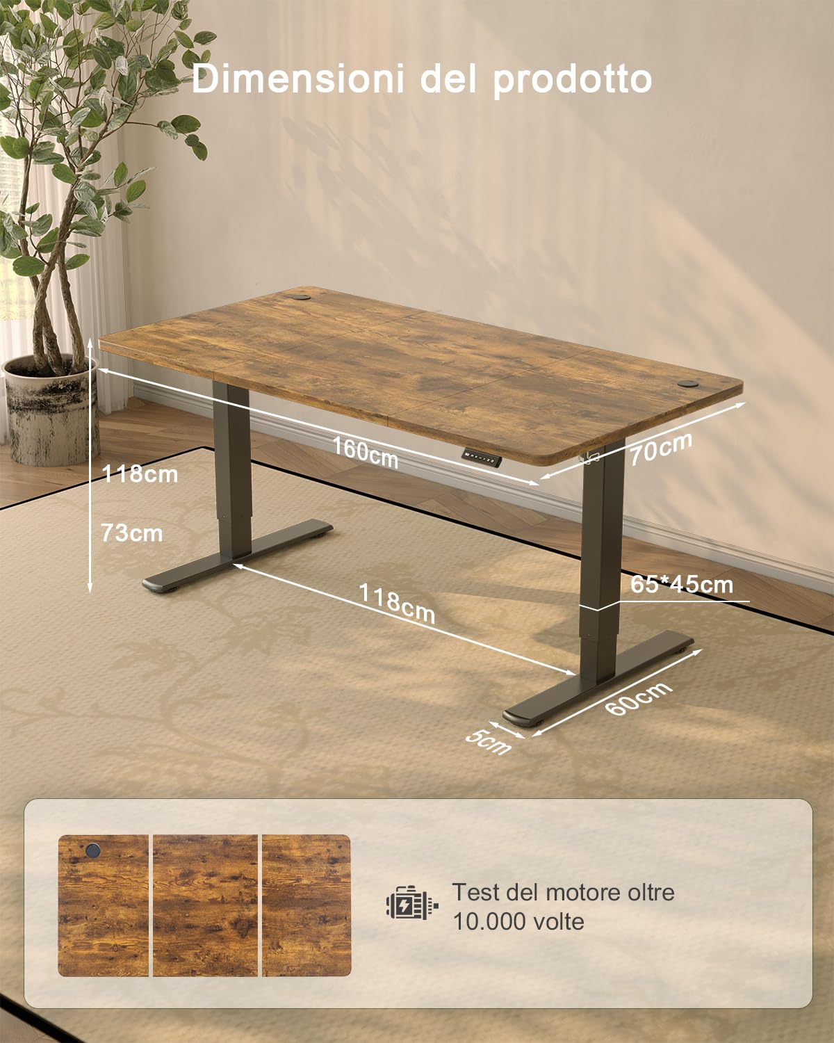 JUMMICO Scrivania Regolabile in Altezza, Scrivania Regolabile Elettrica con Smart Panel da caricatore USB, Scrivania in Piedi con Funzioni di Memoria, Standing Desk 160 x 70 cm, Marrone