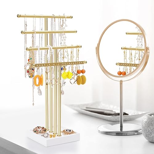 Miniatura 2 de Soporte organizador de joyas de 4 niveles con bandeja para anillos, torre de exhibición de joyas, estante de árbol para pulseras, anillos, collares