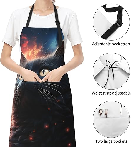 Miniatura 2 de Delantal con bolsillos, delantales para mujeres y hombres, delantal de cocina para cocinar, jardinería, servidor, camarera, pintura Arte de gato