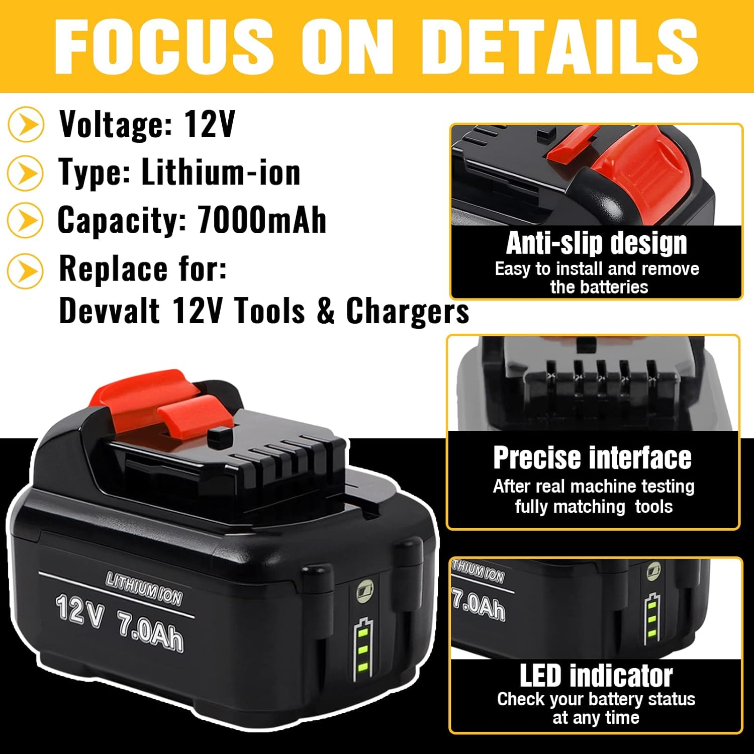 TenHutt 【Upgrade | 7.0AH】 12V Replacement Battery for Dewalt 12V Battery MAX Cordless Power Tool DCB120 DCB123 DCB124 DCB127 Lithium-ion Battery