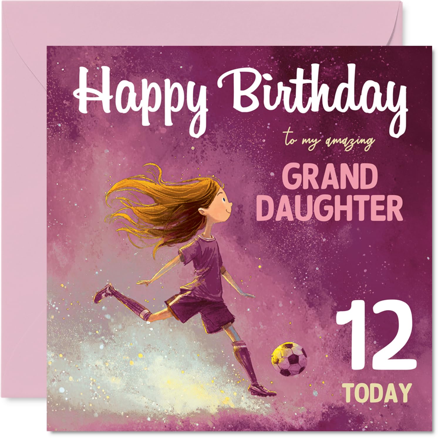 12th Birthday Cards for Granddaughter - Football Girl - Happy Birthday Card for 12 Year Old Girl Granddaughter Grandchild, 145mm Bday Greeting Cards