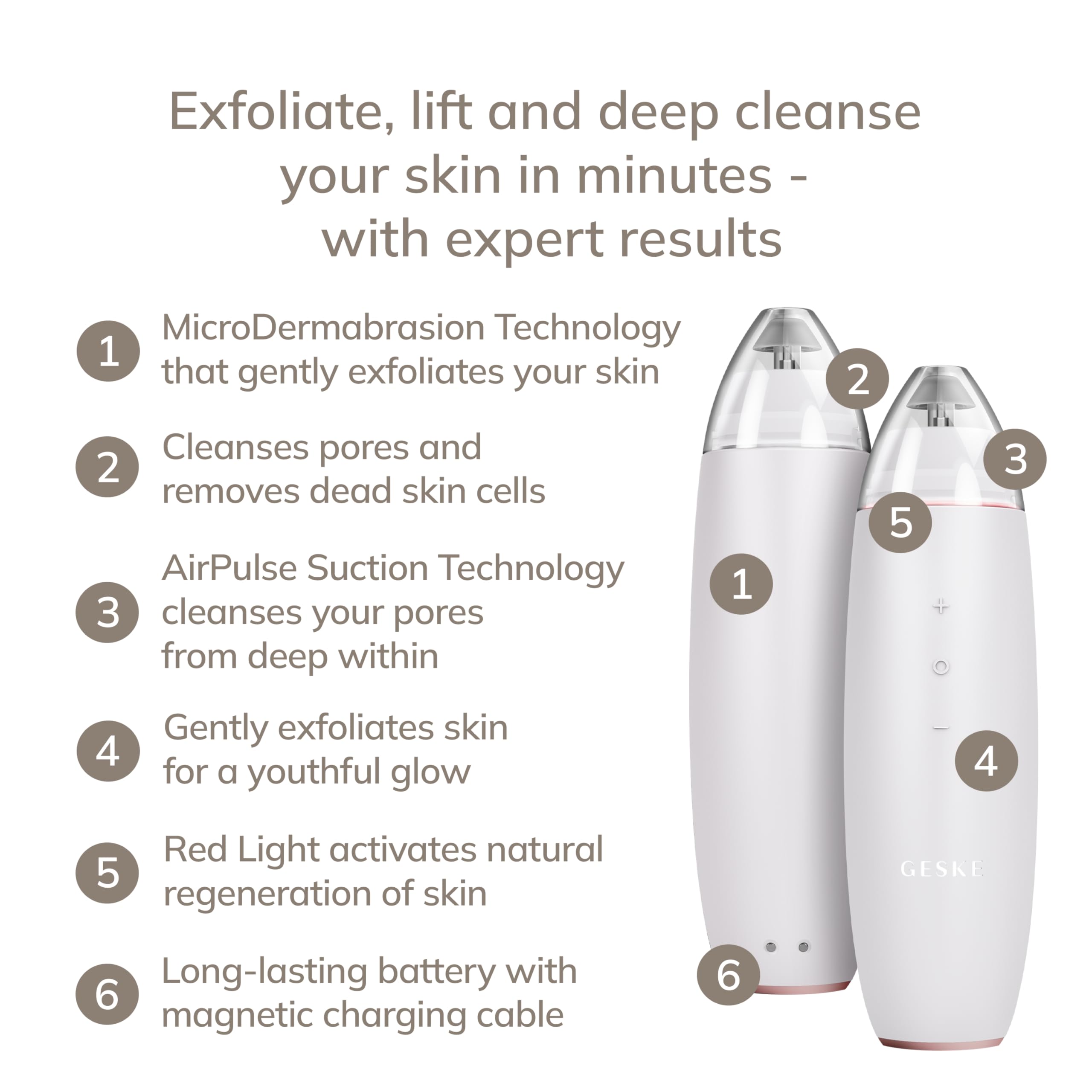 GESKE | SmartAppGuided™ MicroDermabrasion Blackhead Remover | Eliminador de puntos negros 7 en 1 | Limpiador de poros eléctrico | limpieza al vacío innovadora | herramientas de belleza