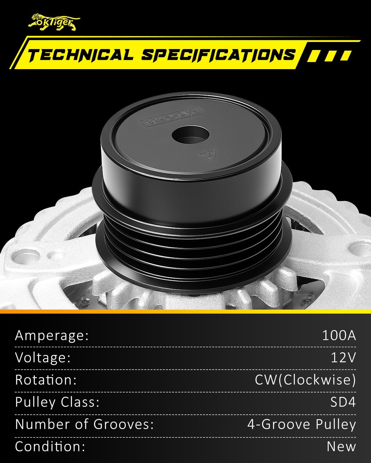 Oktiger 2.5L Upgraded Alternator for Toyota Camry 2010 2011 Base Le Se Xle 2.5L, L4 12V 100Amp Clockwise 4-Groove Decoupler Pulley, Replacement Alternator, OE 27060-0V060 11516N