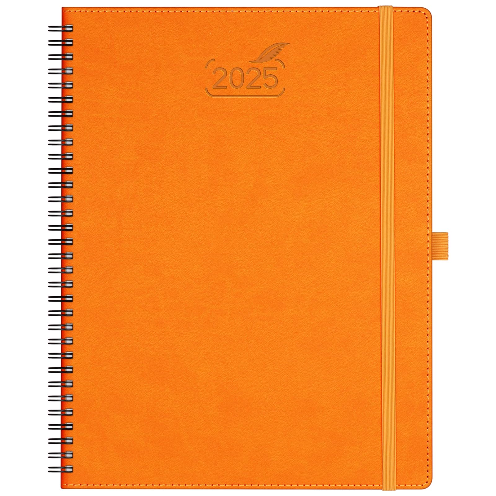 BEZEND Agenda 2025 A4, vista semanal, espiral, 28,5 x 21,5 cm, agenda semanal vertical grande con papel de 100 g/m² y pestaña mensual, agenda de citas 25 con tapa blanda de cuero vegano, color naranja