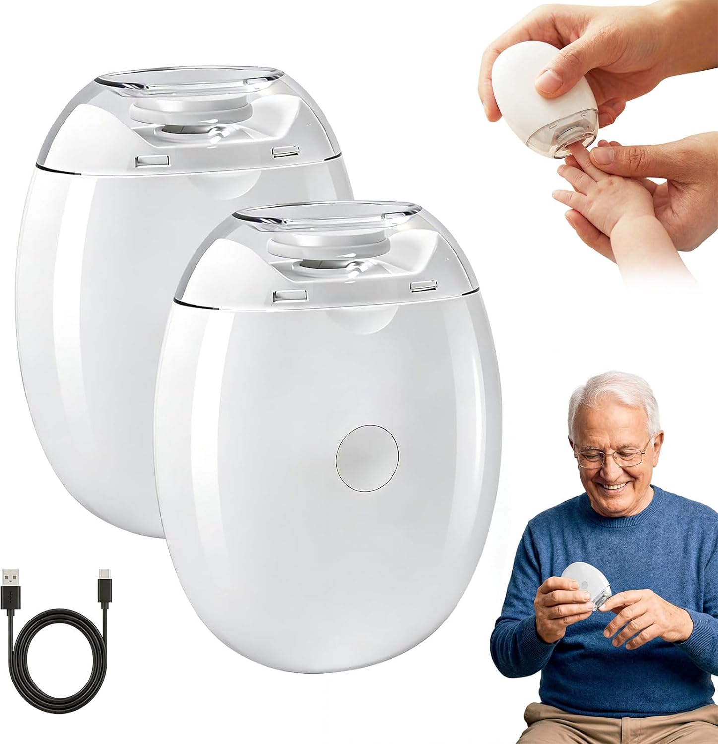 Electric Nail Clipper Automatic Nail Trimmer, Universal Fingernail Grinder with LED Light, 3-Speed Nail Cutter with Catcher, USB Rechargeable Electric Toenail Clippers for Seniors Adults Kids (2PCS)