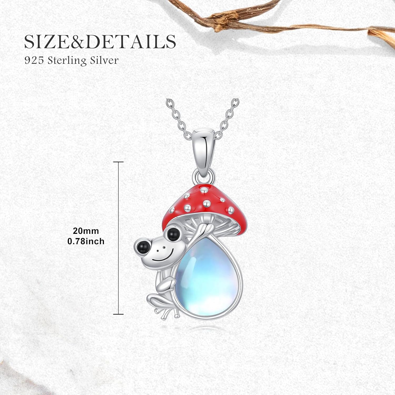 LONAGO Frog Mushroom Necklace with Moonstone Sterling Silver Frog Pendant Necklace Gift for Women - Image 5