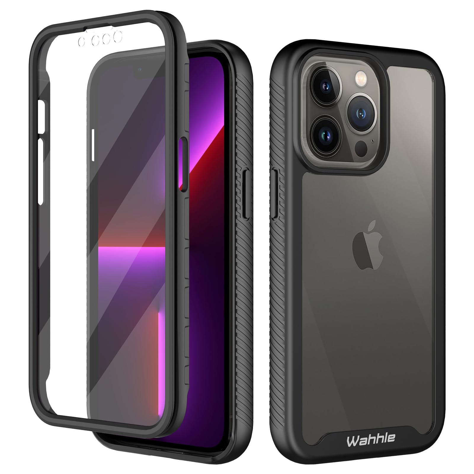 wahhle Compatible with iPhone 13 Pro Case, Built in Screen Protector Full Body Shockproof Slim Fit Bumper Protective Phone Cover 6.1'' Men Women-Black