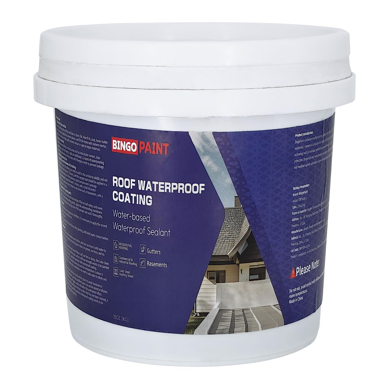 BingoPaint Roof Waterproof Coating - Roof patching Agent - Waterproof Sealents for Flat or Slope Roofs & Foundations- DIY Paint & Leak Repair Membrane, Compatible with Metal and Concrete (Gray, 1KG)