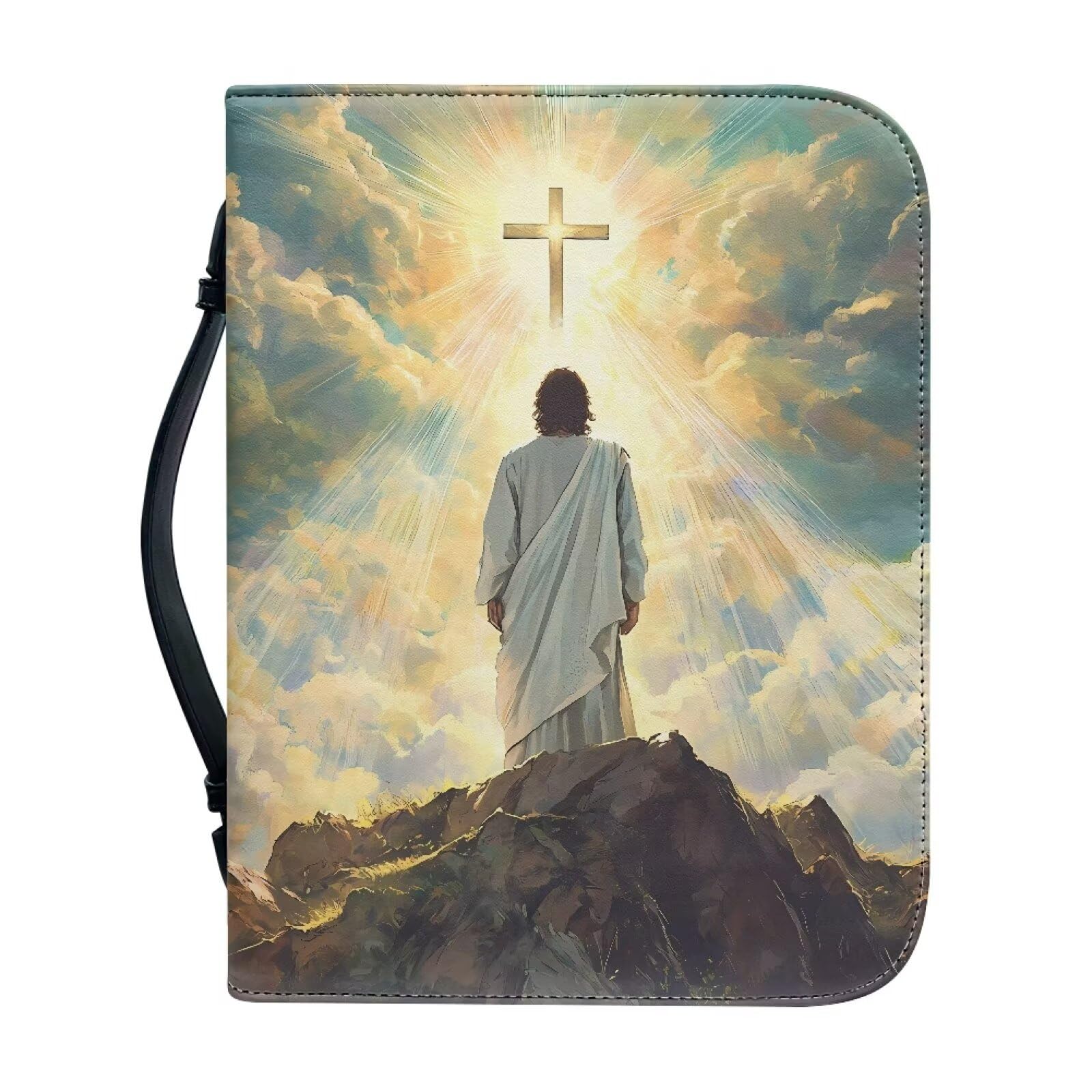 Talayituse Jesus Cross Print Bible Covers for Women Men PU Leather Christian Bible Case Bible Bag Book Carrying Case Christian Bible Accessories with Handle, Size M โ image 1