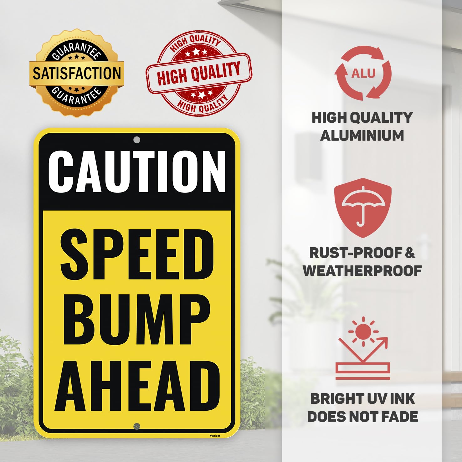 2 letreros de velocidad, 45,7 x 30,5 cm, aluminio, con texto en inglés "Caution Bump Ahead"