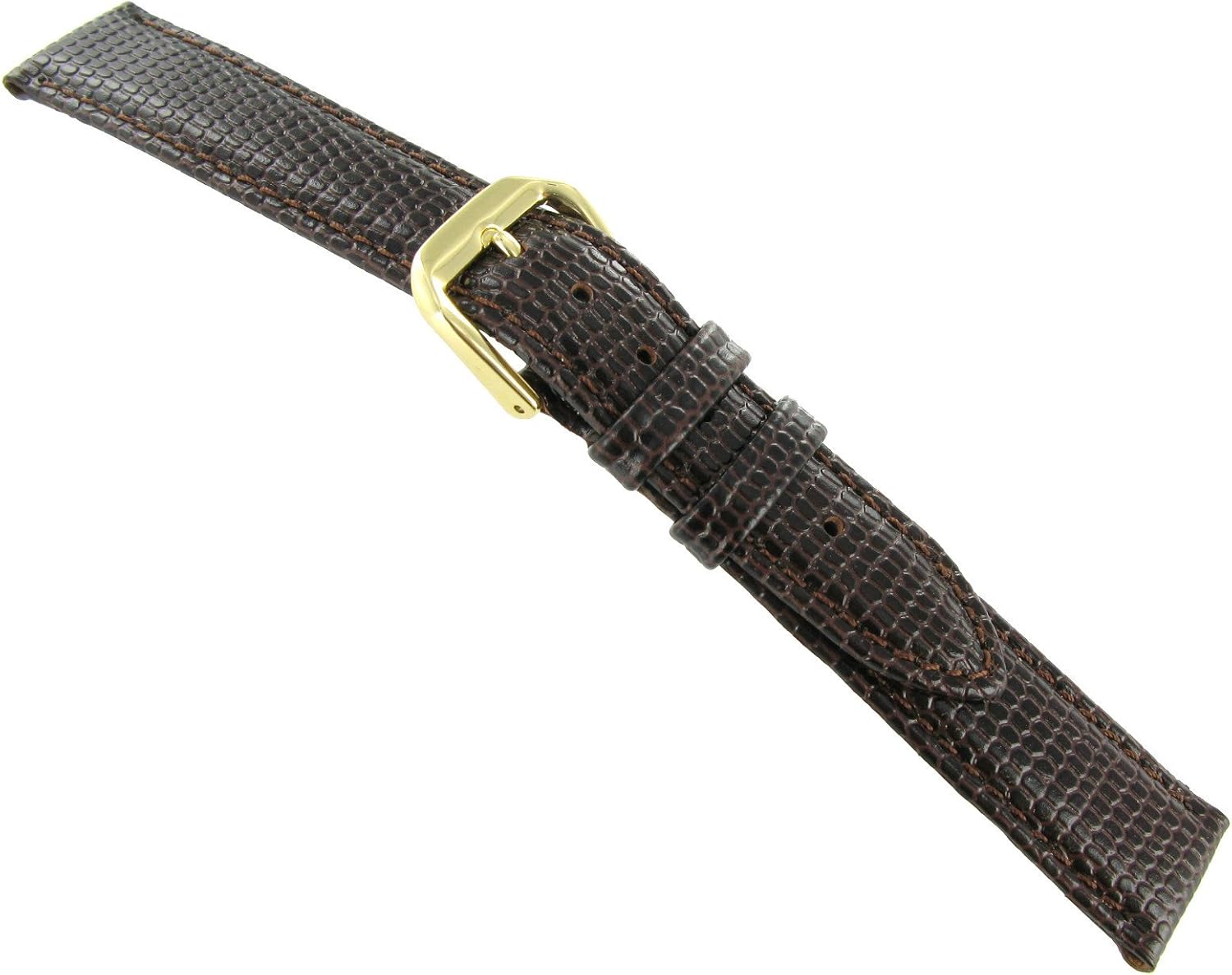 20mm DB Genuine Leather Lizard Grain Brown Watch Band Padded Stitched - 8 inches - Regular