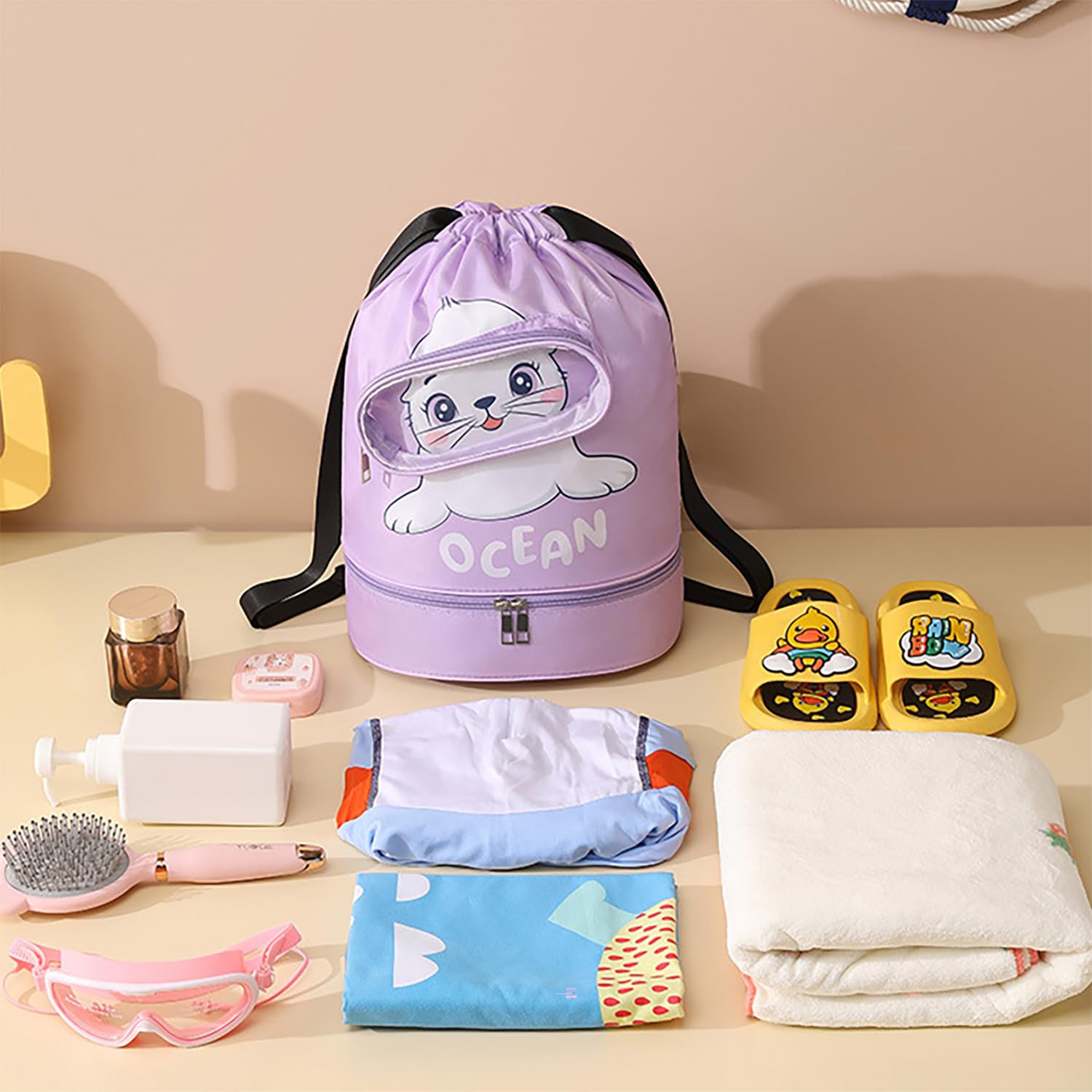 Mochila con Cordón para Niños Mochila de Cuerdas Impermeable Bolsa de Natación Grande Bolsa de Deporte con Compartimento para Acampar, Montar, Senderismo, Rafting
