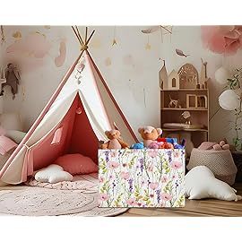 HKEC Rectangle Storage Basket with Handles,Collapsible Storage Bin,Books Box,Gift Basket(Flowering Shrubs)