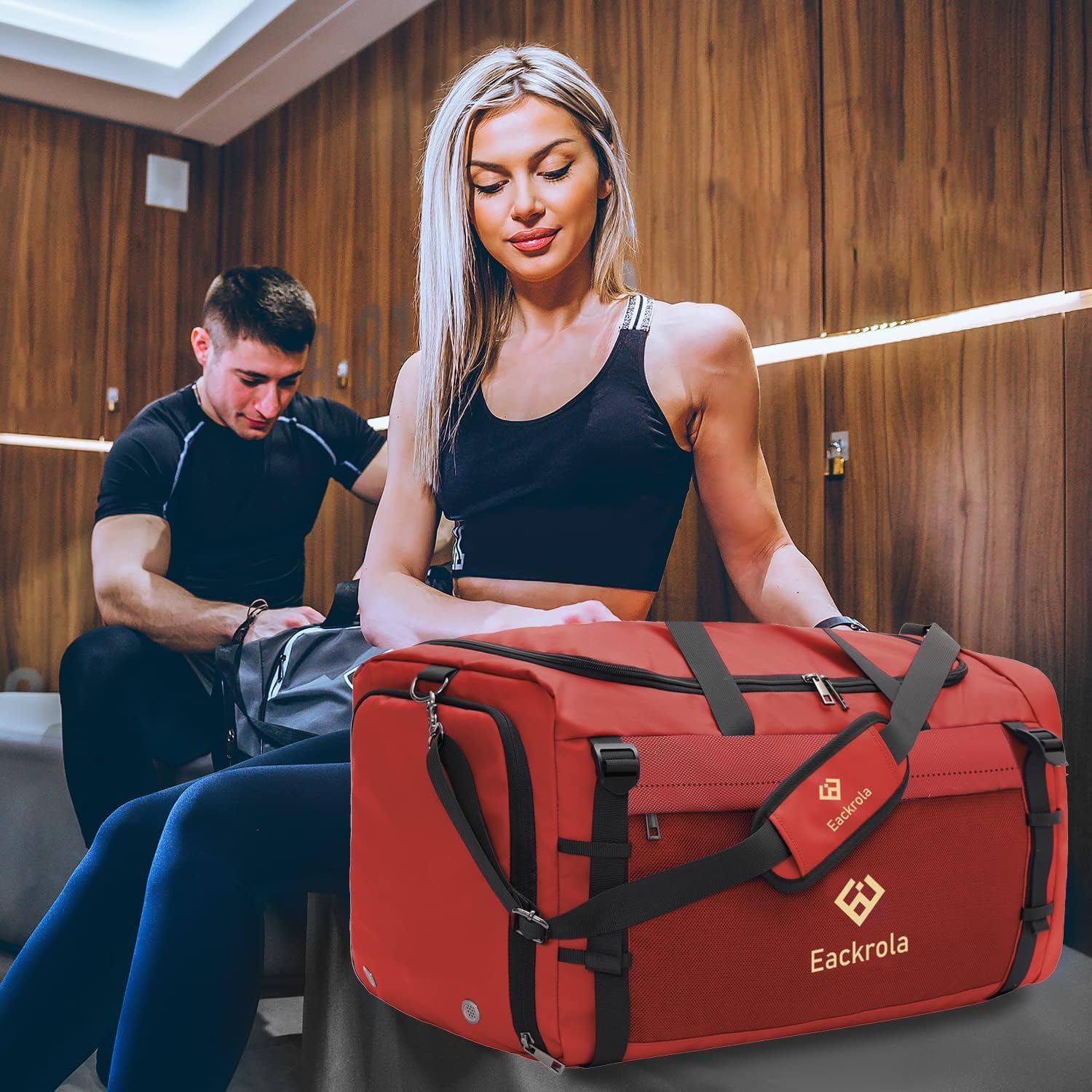 Bolsas de gimnasio para hombre con compartimento para zapatos, bolsa deportiva con bolsillo húmedo para mujer, 65 L, Rojo -, 85L