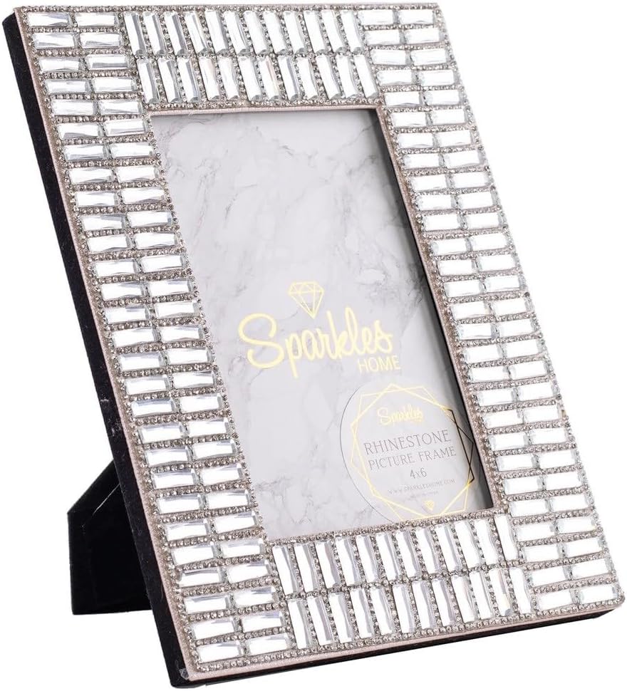 Fifth Avenue Picture Frame, Luxe Glass Rhinestones, For Glamorous Home Décor, Silver, 4" x 6", Sold Individually