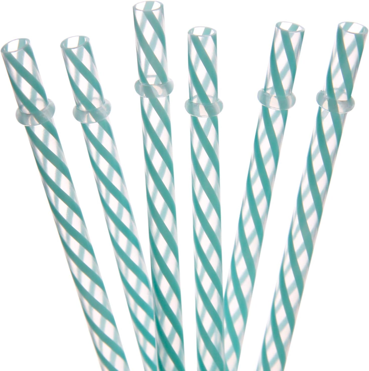 Dakoufish 12 Piece 11 Inch Reusable Plastic Thick Drinking Straws BPA Free Mason Jar Straws small Stripe Color (11inch Mint)