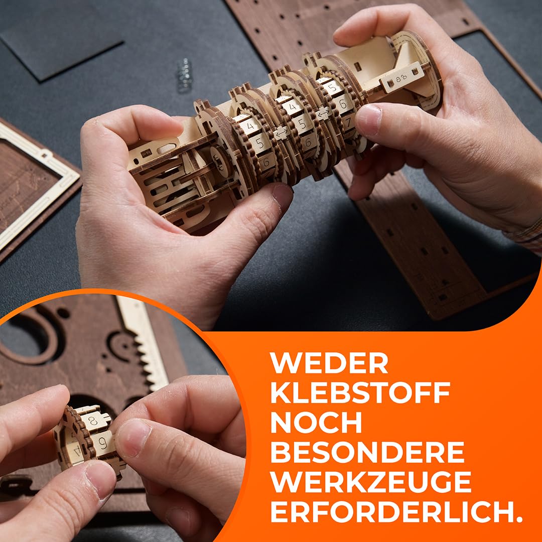 UGEARS Holzmodellbausätze zum Zusammenbauen – Buch der Geheimnisse 3D Holzpuzzles für Erwachsene mit Steampunk-Kombinationsschloss – Mechanische Puzzlebücher für Erwachsene 263 Teile