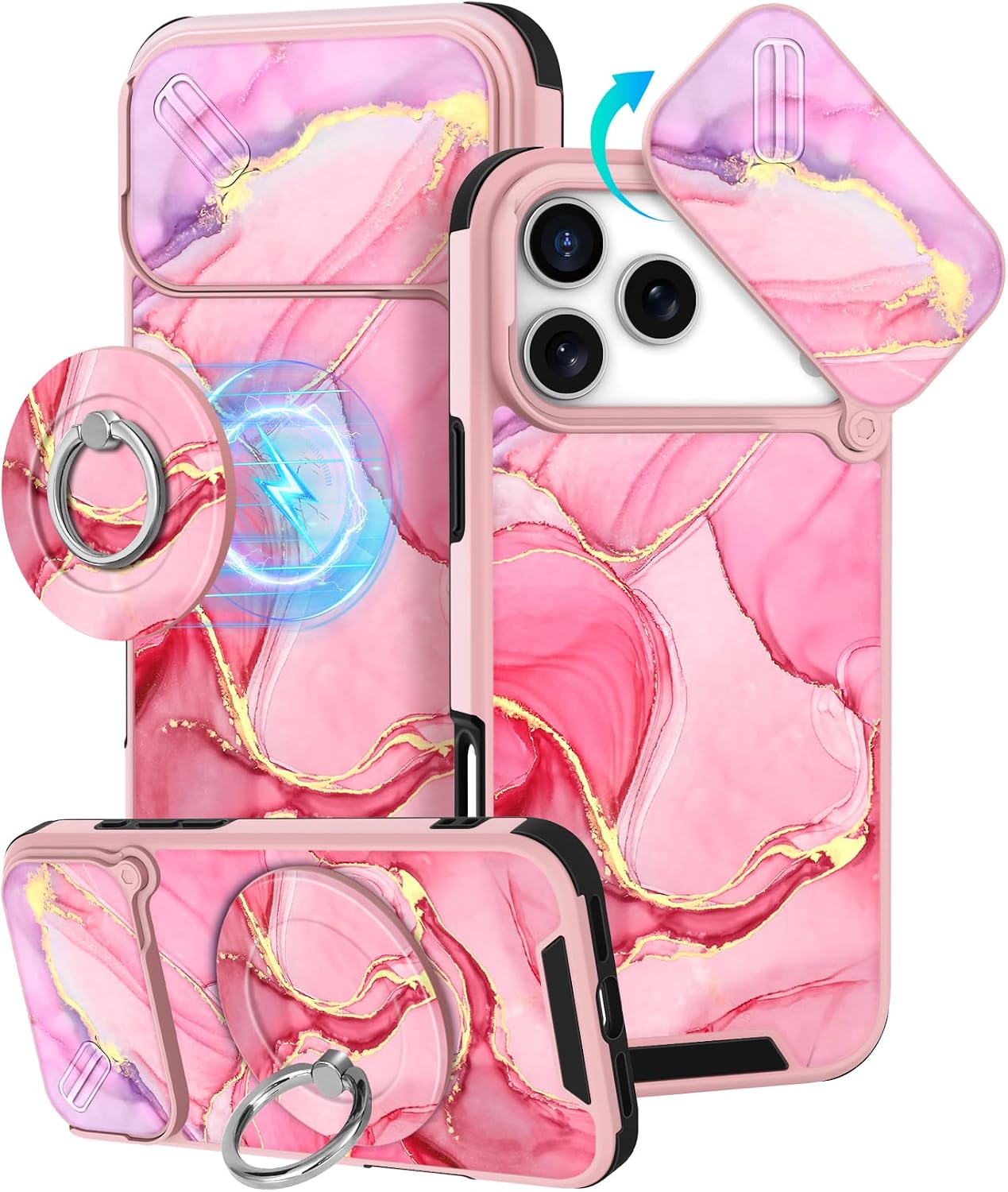 Buleens for iPhone 17 Pro Max Case 6.9 Inch - with Ring Stand & Camera Cover Aesthetic Cute Designed for Women Girls Pretty Girly Fashion Teens Phone Case for iPhone 17 Pro Max Compatible with Magsafe