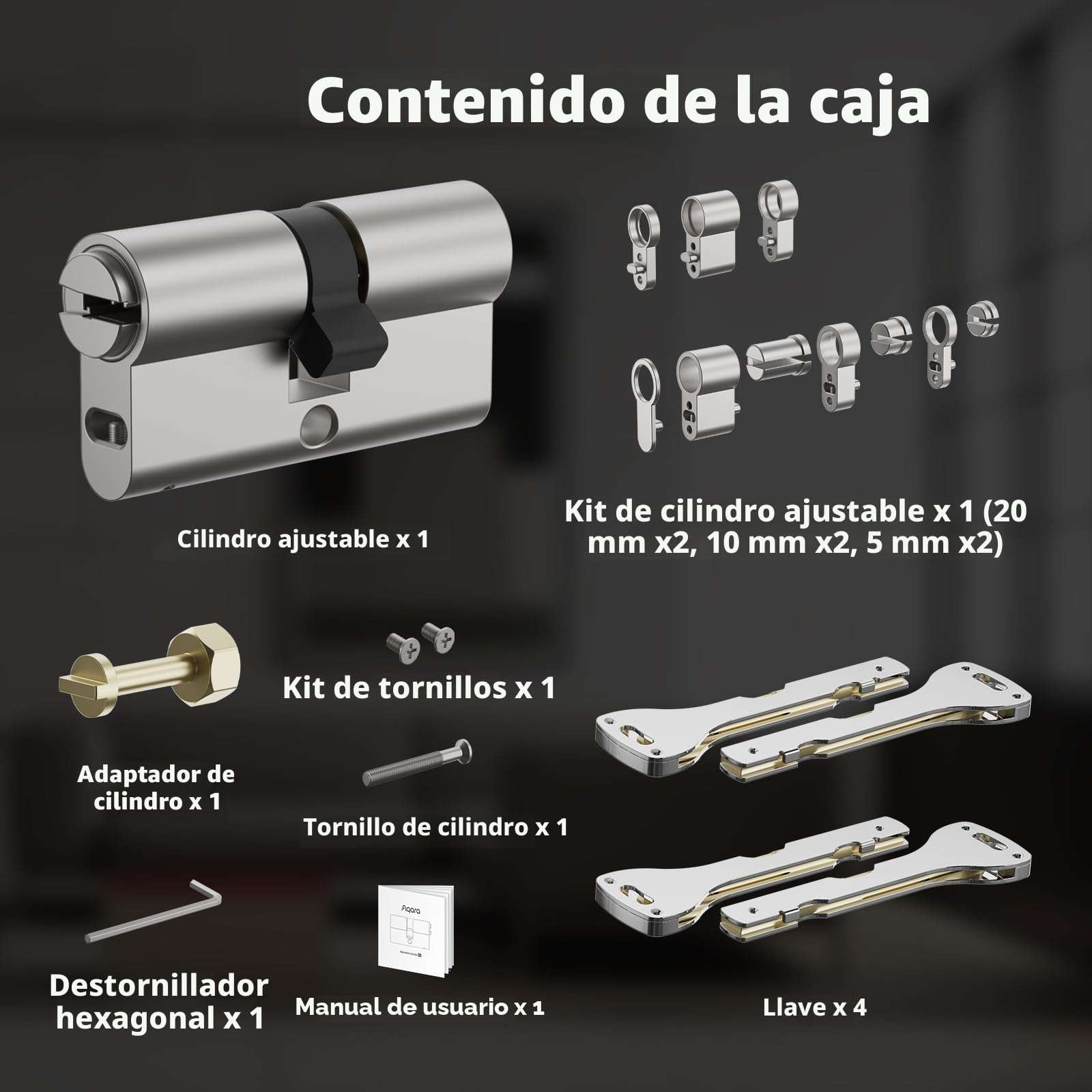 Aqara Cilindro Ajustable-Nueva Versión, para Aqara Cerradura Inteligente U200 y U200 Lite, Ajuste Universal para Todo Tipo de Puertas en la UE, Función de Emergencia, con 4 Llaves Incluidas