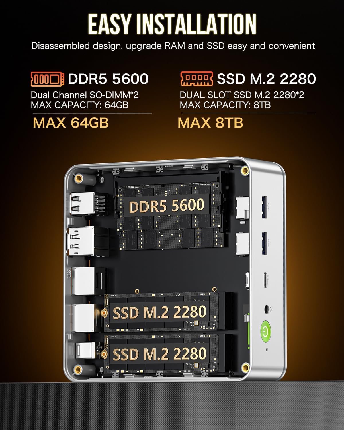 Mini PC para jogos GMKtec Nucbox K8 AMD Ryzen 7 8845HS SSD 2TB