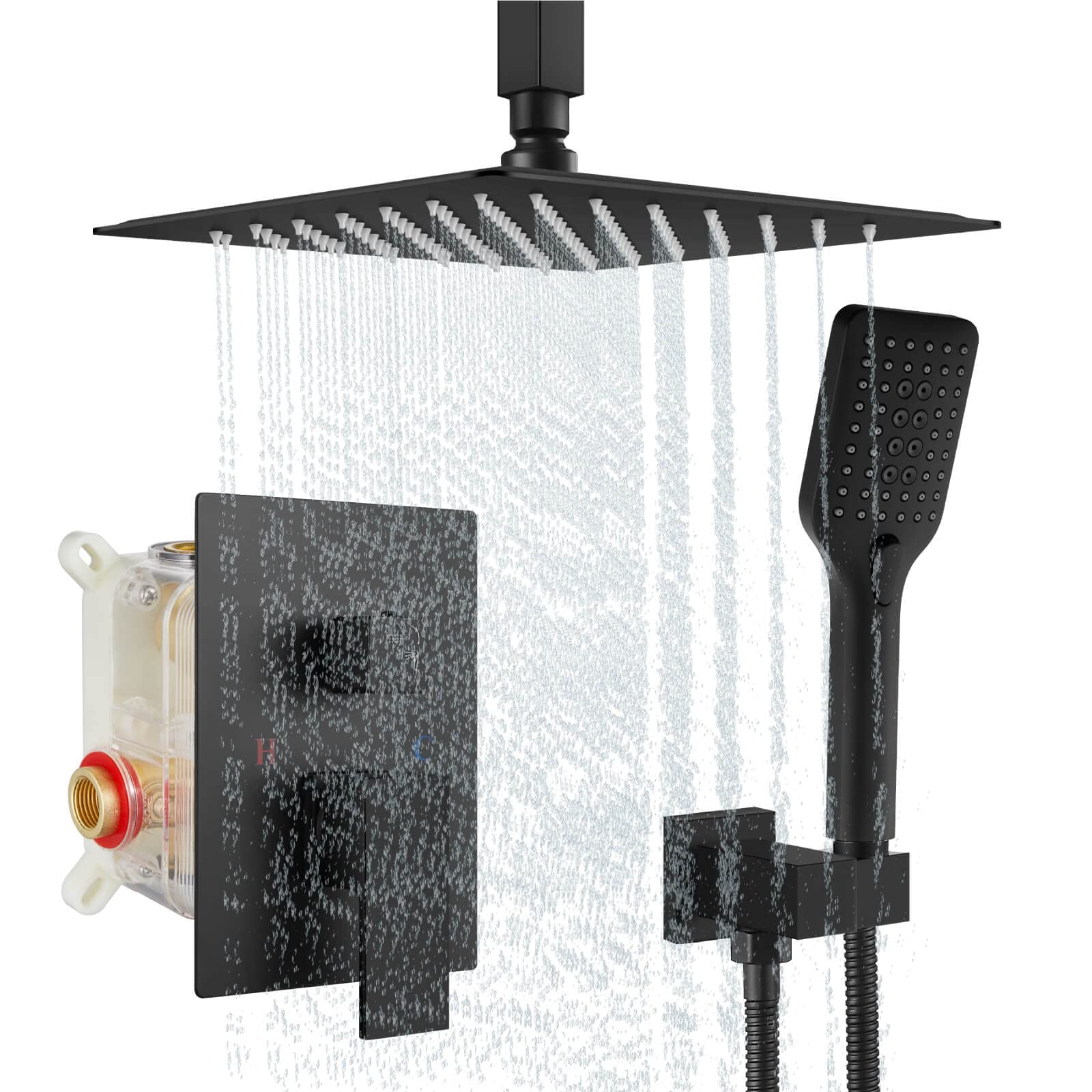 Buy gotonovo Matte Black Shower Faucet Set Ceiling ed with ABS Handheld