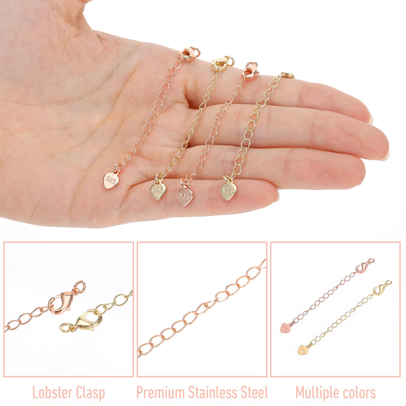Tyqour 6 sztuk złotych przedłużek do łańcuszka, 6,5 cm, przedłużenie łańcuszka, łańcuszek na kostkę, bransoletka, łańcuszek przedłużający do produkcji biżuterii, serce pozłacane przedłużenie łańcuszka
