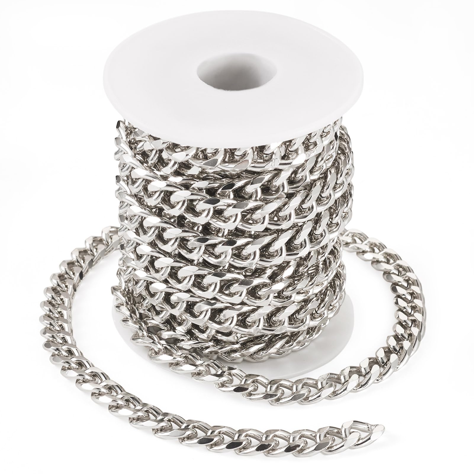Sparkeads 5M Aluminium Curb Chains 12x9x3.5mm Platinum Unwelded Metal Faceted Jewelry Chain Necklace Link Chain with Spool for Bracelet Belt DIY Jewelry Making