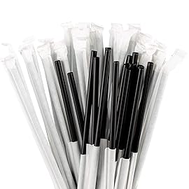 DuraHome Plastic Straws Individually Wrapped BPA Free Restaurant Style Disposable Straw (10.25 Long Straws, Black)