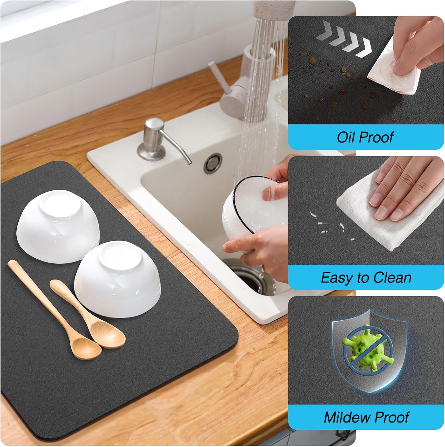 COOFANDY Dish Drying Mat - Absorbent & Non-Slip -6