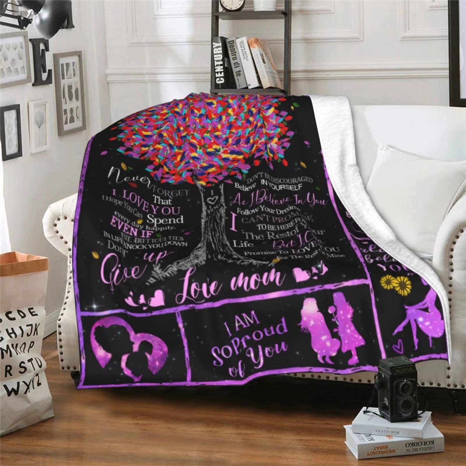 Fucouture Coperta con scritta in inglese To My Daughter Son e Mamma Moglie, in flanella, comoda, perfetta per avvolgere le lettere, per divano, Natale, regalo di compleanno