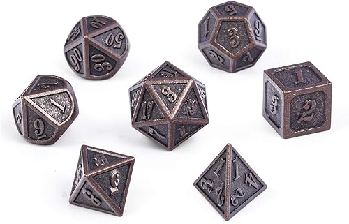 Miniatura 8 de DNDND - Juego de dados de metal, 7dados metálicos color cobre antiguo con estuche de metal, para juegos de mesa y de rol como Dungeons and Dragons