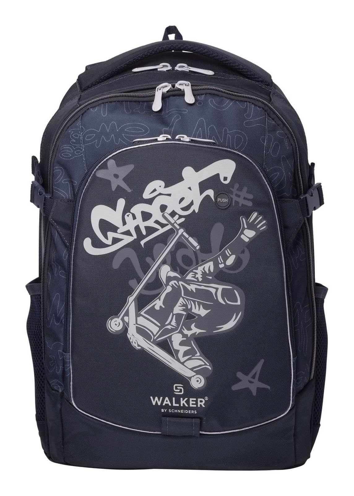 Walker Schulrucksack Rucksack mit Laptopfach Fame 2.0 LED Backpack 28L Super Skate dunkelgrau